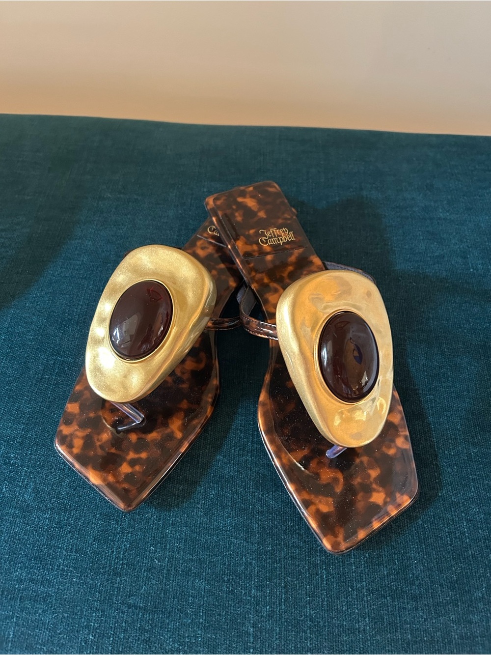 Jeffrey Campbell Tortoiseshell Sandals with Gold Oval Accents